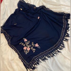 Wrap skirt/dress/cover up large Navy, floral embroidery, great condition OS NWOT